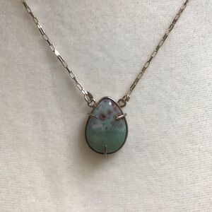 Larimar Teardrop Pendant 925 Sterling Silver Italy Chain Necklace 16”